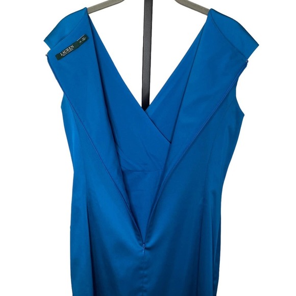Lauren Ralph Lauren Teal Blue Satin V Neck Cocktail Party Dress Sleeveless Sz 10 - Picture 5 of 8
